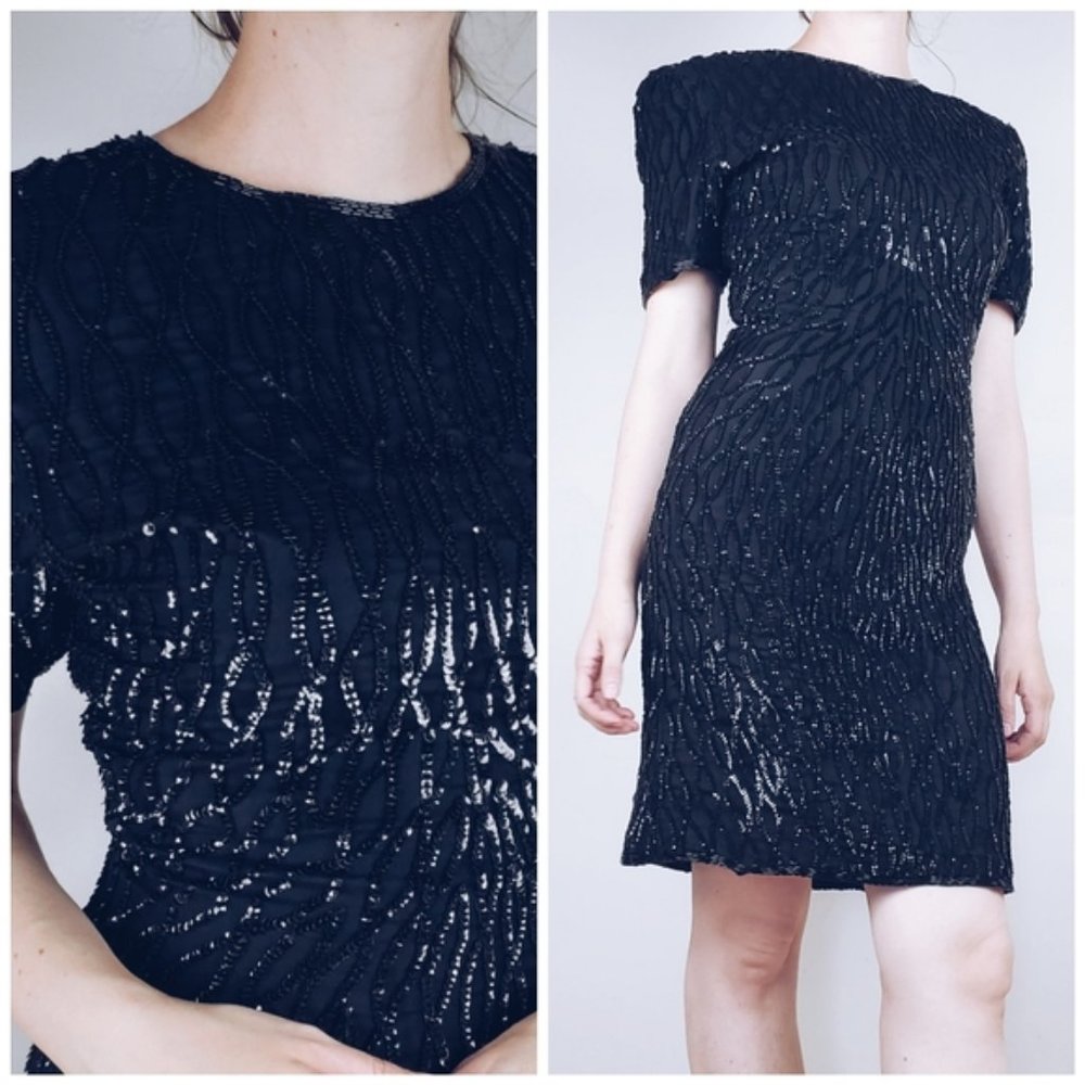Vintage Laurence Kozar black sequined dress - Picture 1 of 11